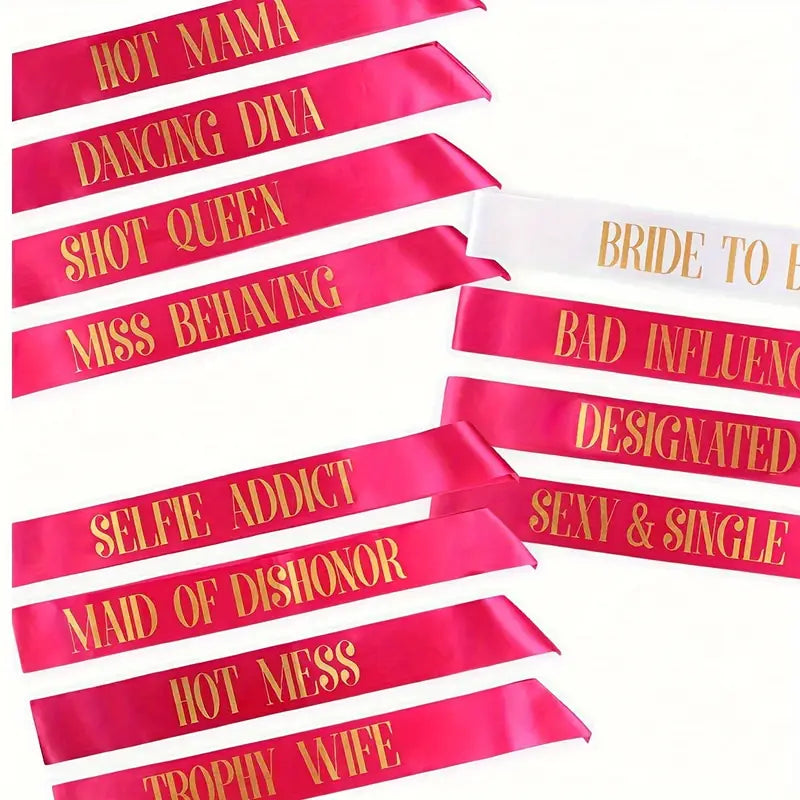 Bachelorette Party Bride Sash Pack 12 Black Green Teal Turquoise Blue Green Magenta white champagne www.VALGINA.com