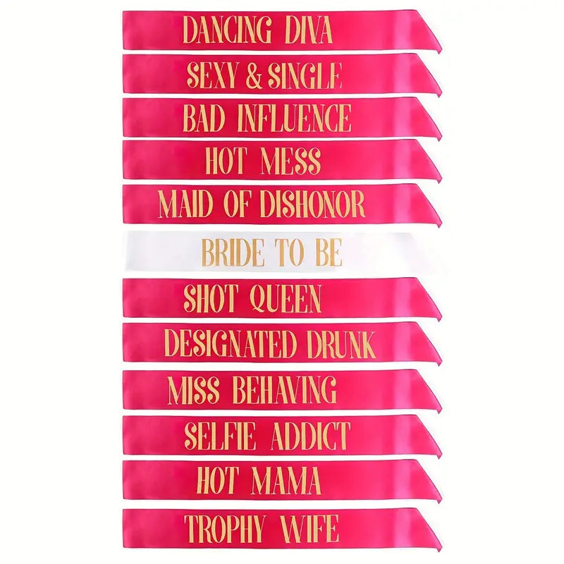 Bachelorette Party Bride Sash Pack 12 Black Green Teal Turquoise Blue Green Magenta white champagne www.VALGINA.com