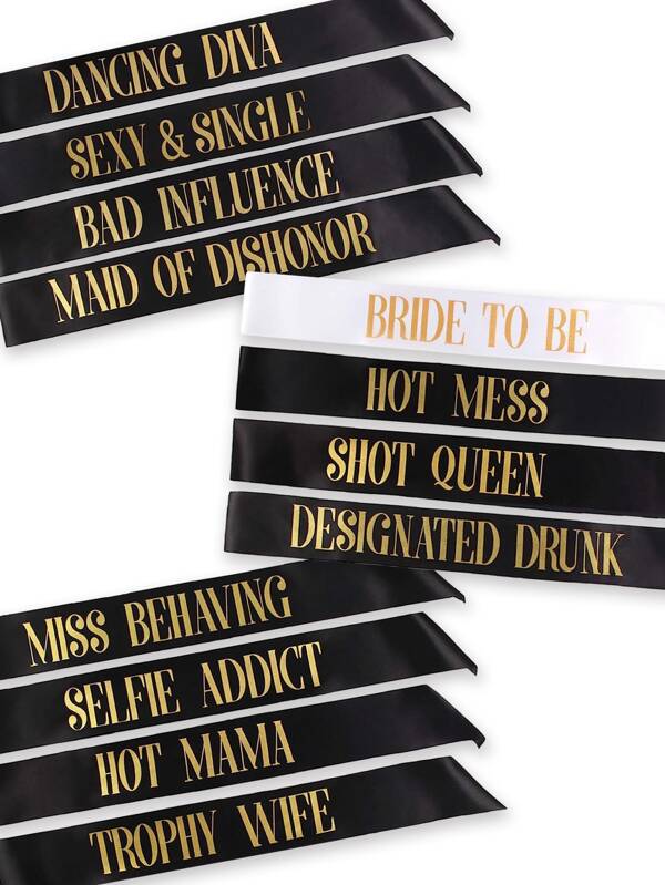 Bachelorette Party Bride Sash Pack 12 Black Green Teal Turquoise Blue Green Magenta white champagne www.VALGINA.com