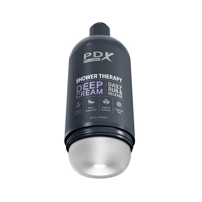 PDX Plus Shower Therapy Deep Cream - Frosted mens stroker that attaches suctions to shower wall for hands free www.VALGINA.com