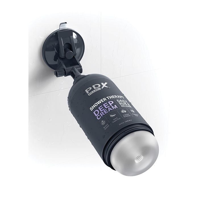 PDX Plus Shower Therapy Deep Cream - Frosted mens stroker that attaches suctions to shower wall for hands free www.VALGINA.com