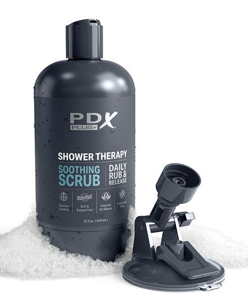 PDX Plus Shower Therapy Soothing Scrub - mens shampoo conditioner scrub that is actually an adult toy stroker sleeve it attaches to a shower wall with suction cup www.VALGINA.com