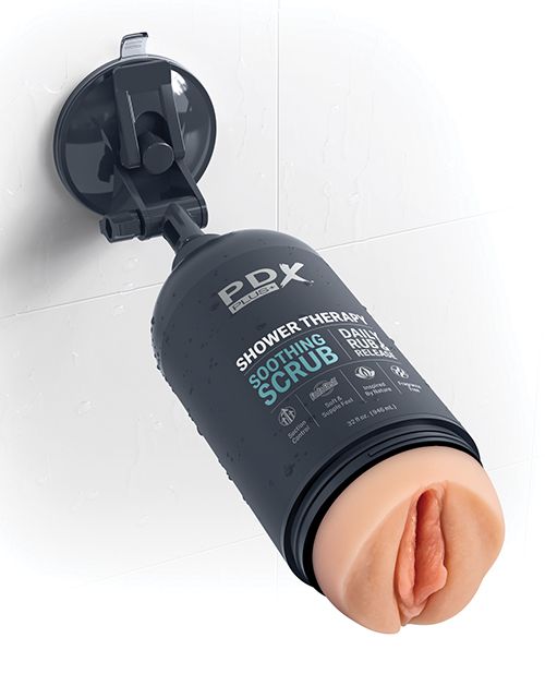 PDX Plus Shower Therapy Soothing Scrub - mens shampoo conditioner scrub that is actually an adult toy stroker sleeve it attaches to a shower wall with suction cup www.VALGINA.com