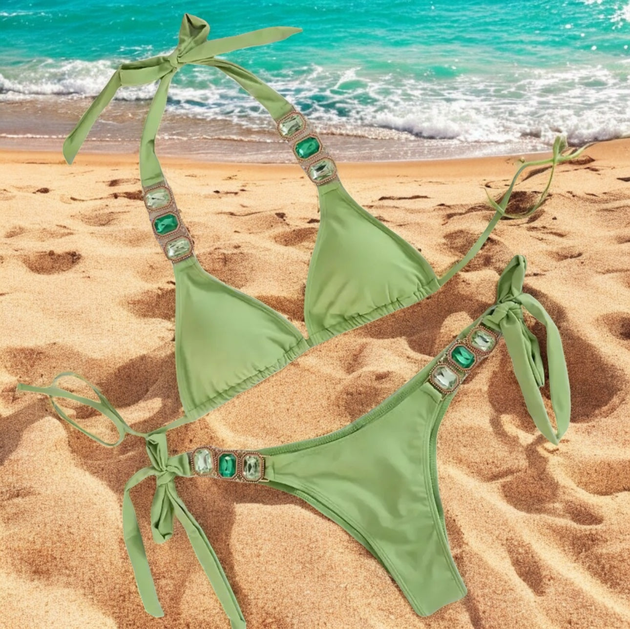 Peacockini - 5 Colors - Metal Crystal Rhinestone Diamond Accent Bikini S/M - 4 LEFT - VALGINA.com