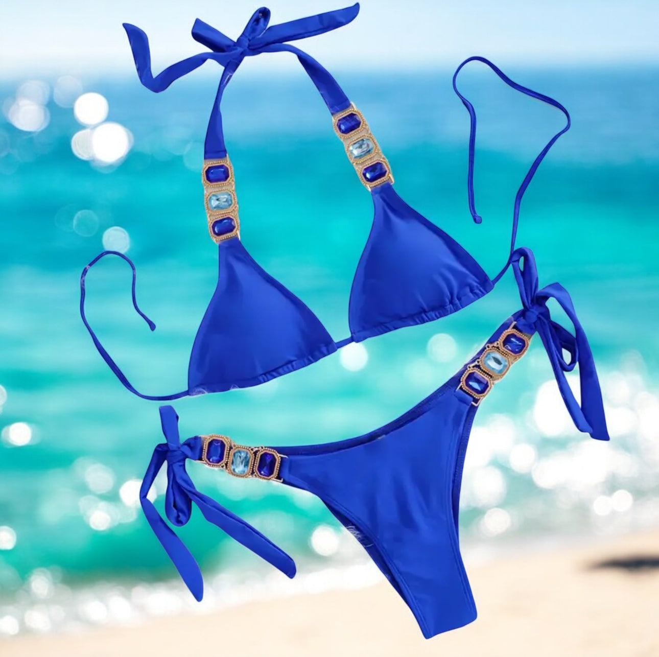Peacockini - 5 Colors - Metal Crystal Rhinestone Diamond Accent Bikini S/M - 5 LEFT
