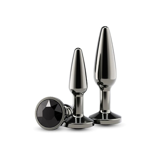 Rear Assets Tapered Trainer Kit Gunmetal - Black metal plug set of 2 with gem rhinestone www.VALGINA.com