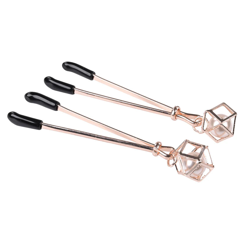 Rose Gold & Faux Pearl Nipple Clamps www.VALGINA.com