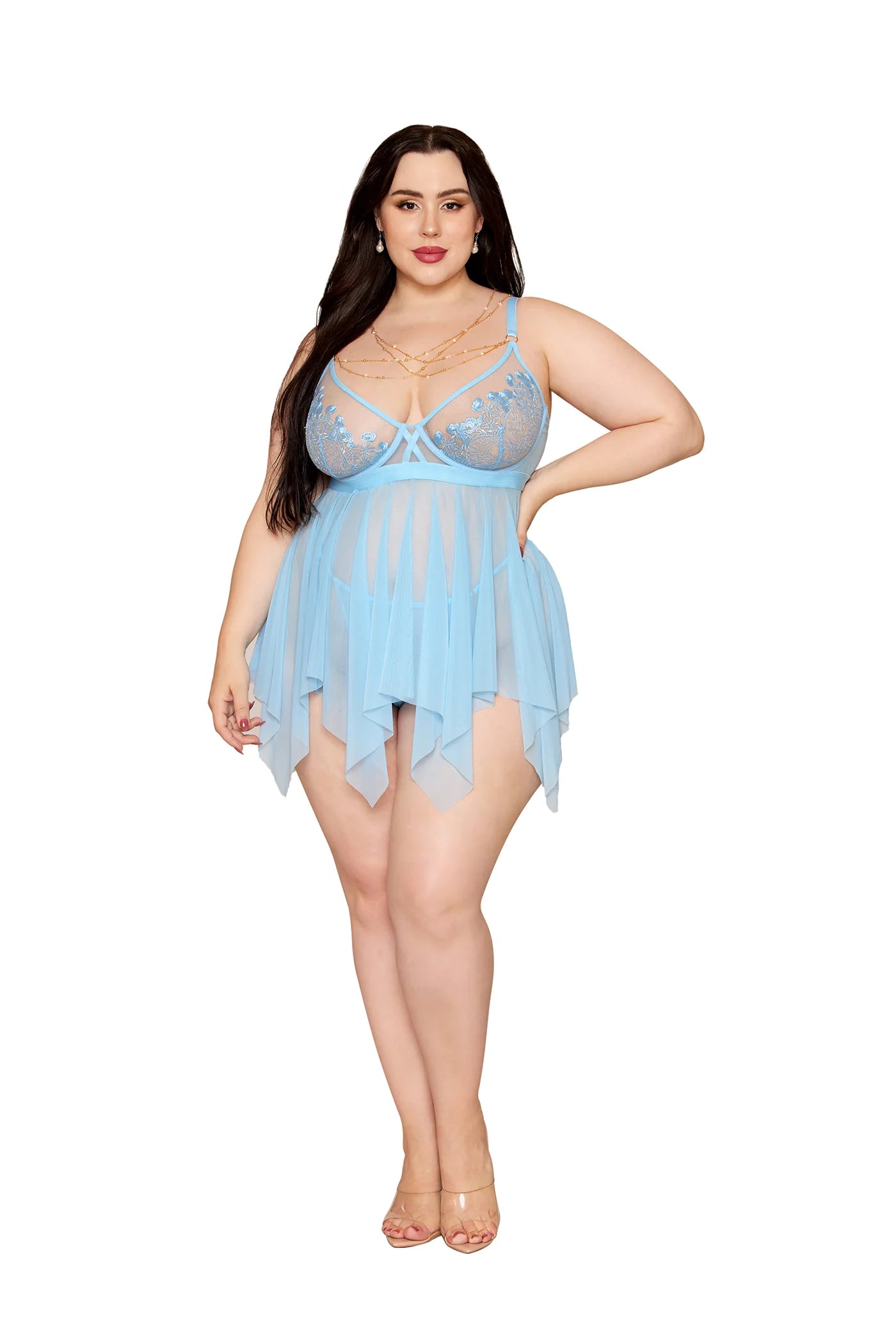 Bluebelle Babydoll Lingerie with Metal Chain Accent - NEW! - INTRO PRICING