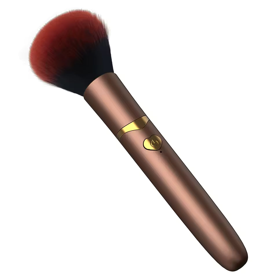 Makeup brush with bronze handle and red bristle head this is an incognito, discreet vibrator sex toy not an actual make up brush
