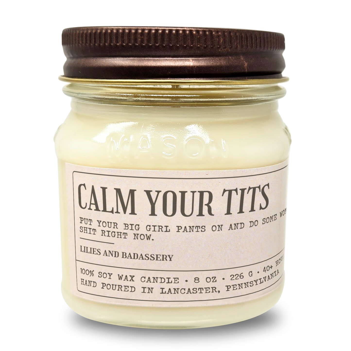 Calm Your T!ts - Funny White Elephant Gift - 8oz Soy Wax Candle