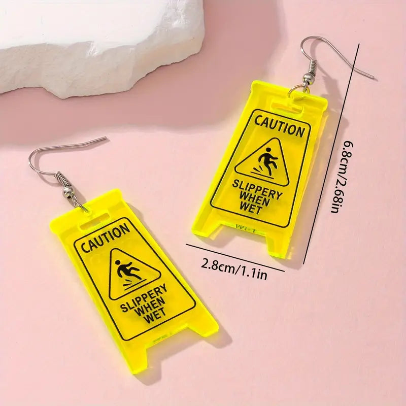 Caution: Slippery When Wet Earrings - Hilarious Acrylic Statement Jewelry - 15 LEFT!