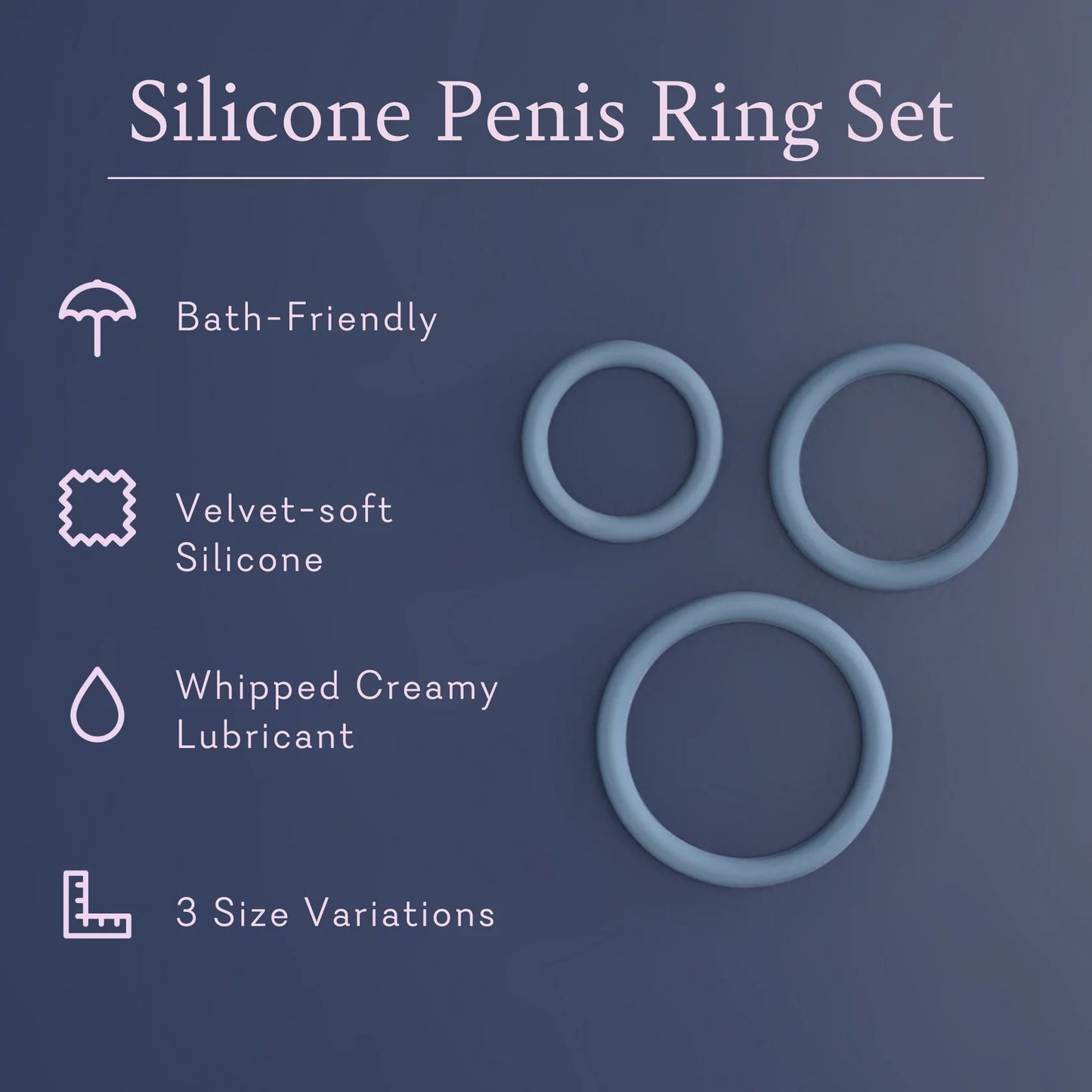 Silicone Penis Ring Set - Pure Romance, 3 sizes, 3 pack, pack of 3 for Men or Couples - VALGINA.com