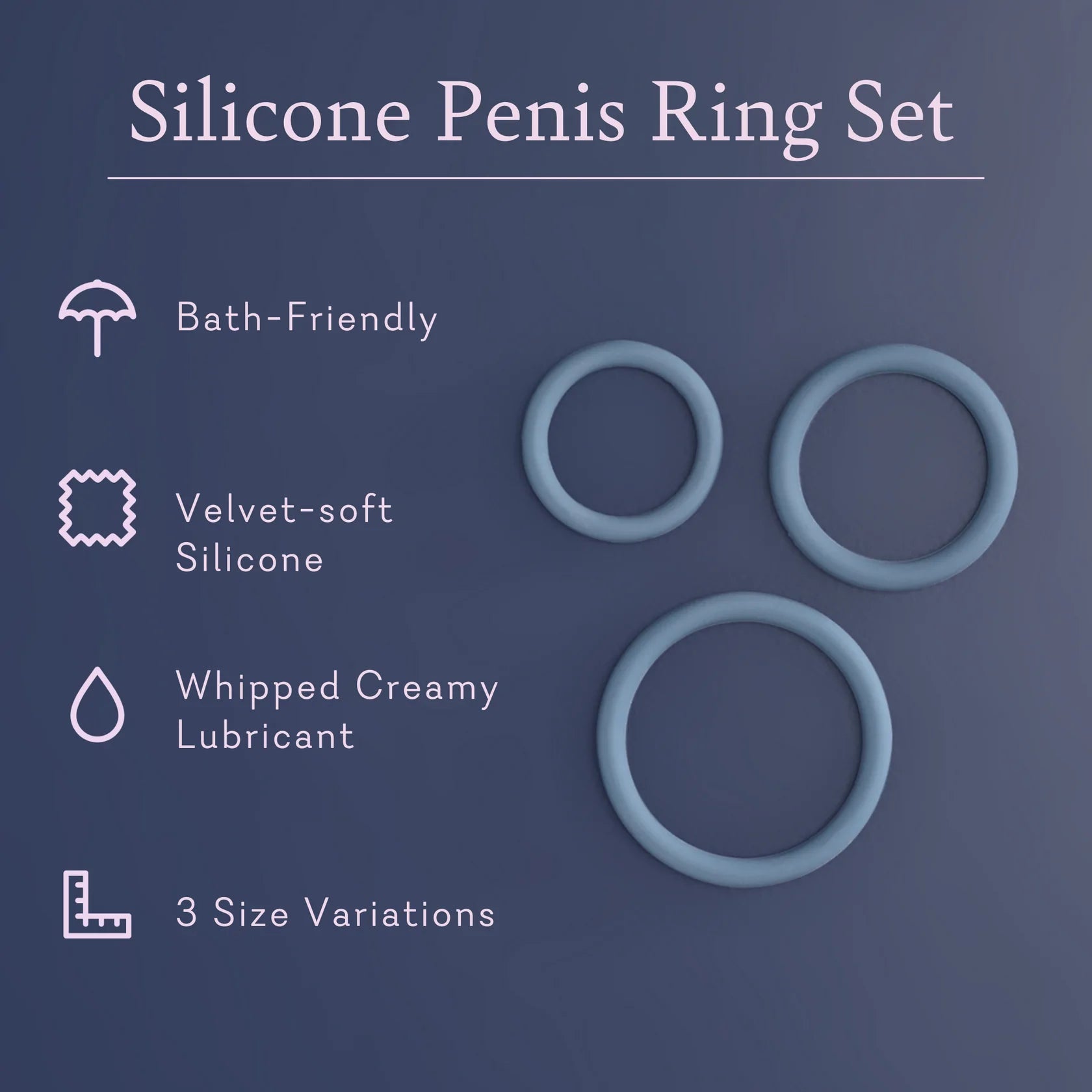 Silicone Penis Ring Set - Pure Romance, 3 sizes, 3 pack, pack of 3 for Men or Couples - VALGINA.com