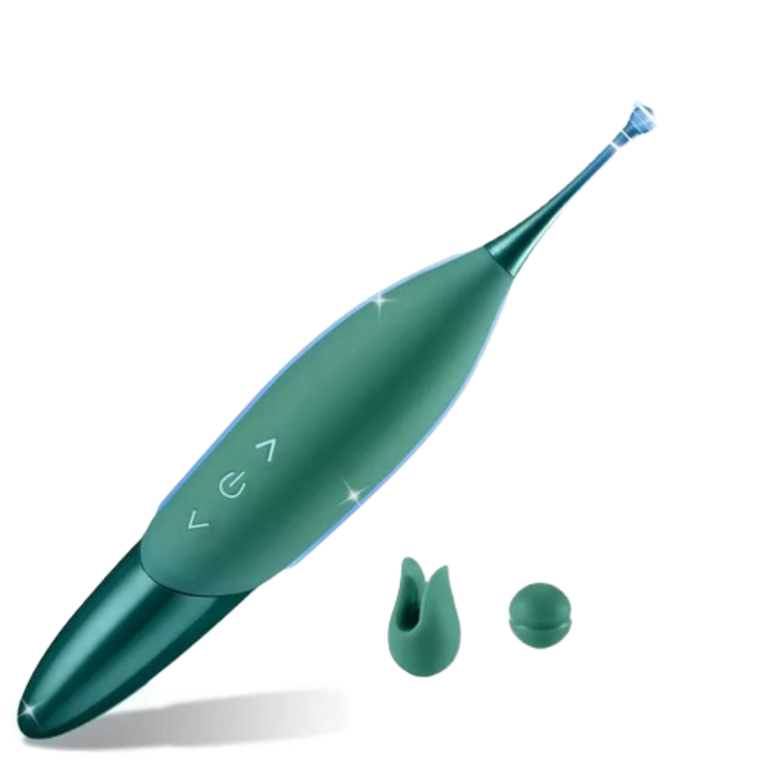 SpiralWave Green Machine pinpoint clitoral vibrator with 2 interchangeable heads