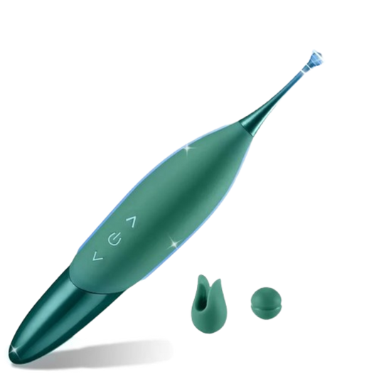 SpiralWave Green Machine pinpoint clitoral vibrator with 2 interchangeable heads