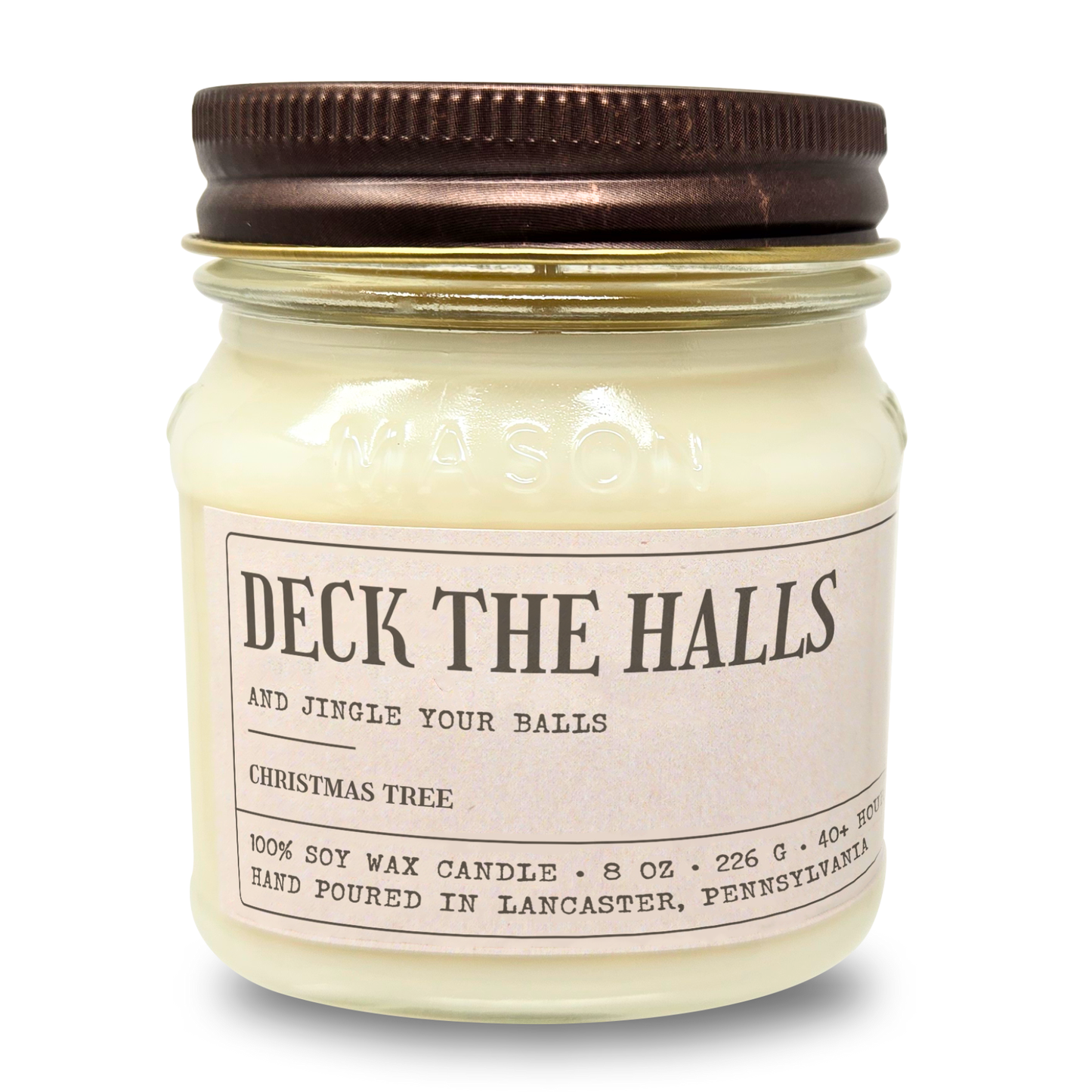 Deck The Halls & Jingle Your Balls - Funny White Elephant Gift - 8oz Soy Wax Holiday Candle