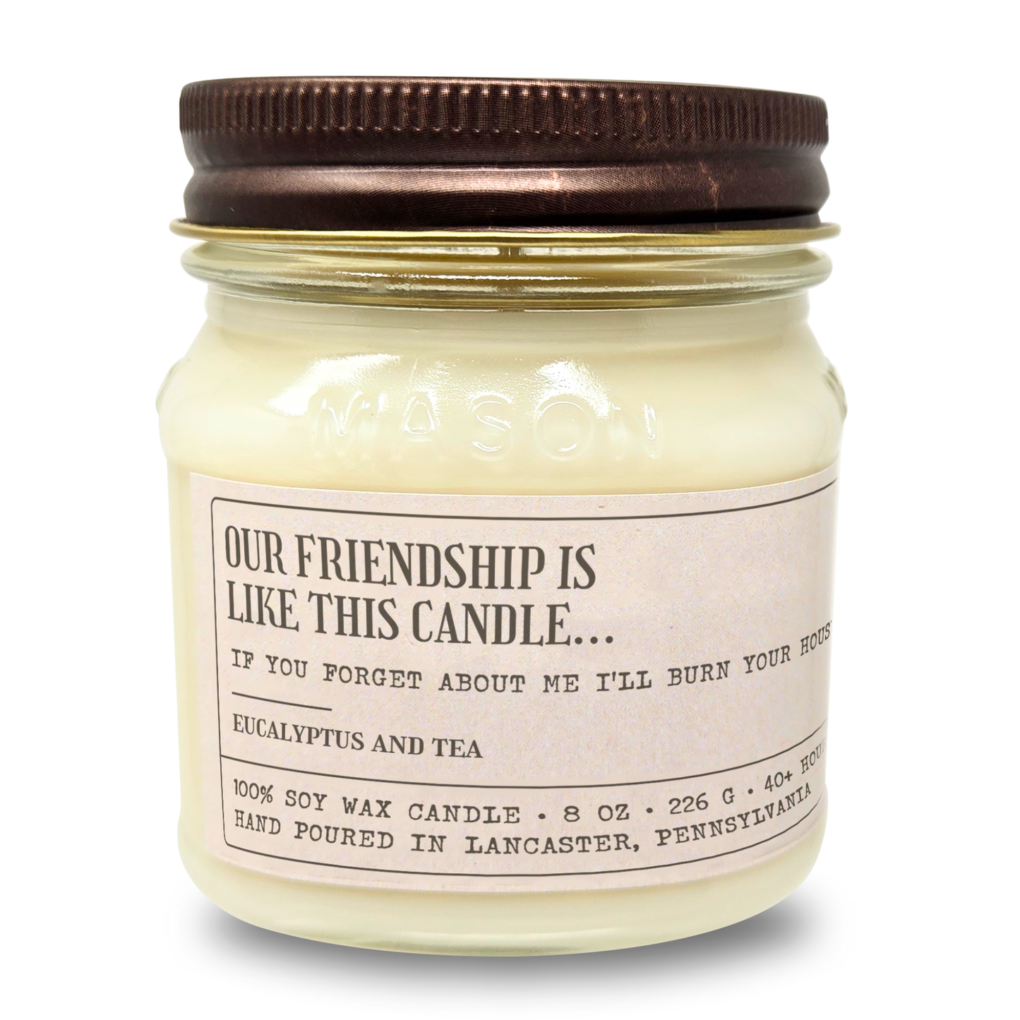 Our Friendship Is Like This Candle, If You Forget About Me, I'll Burn Your House Down - Funny Birthday Gift - 8oz Soy Candle