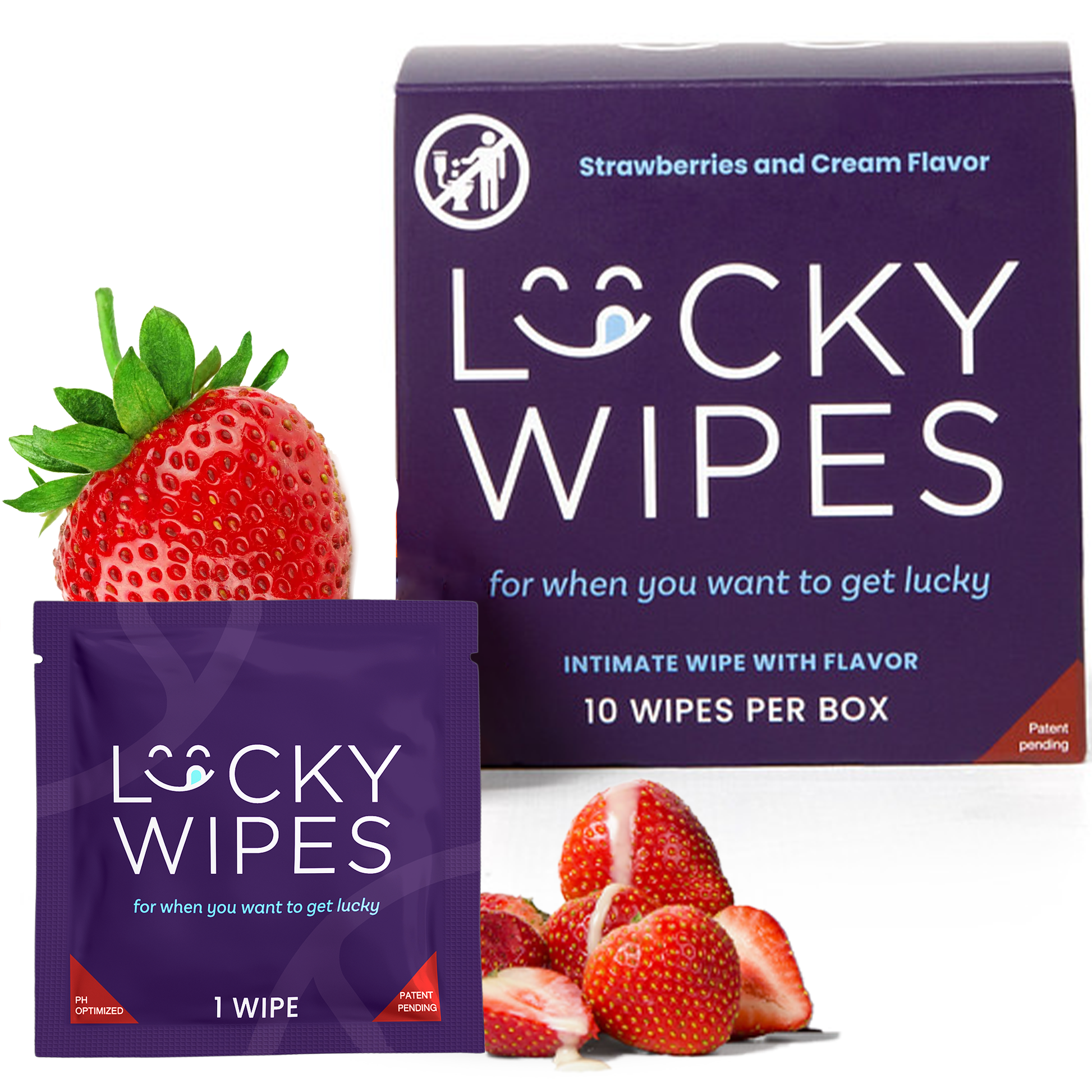 Wipes For Men Flavored Strawberries and Cream Flavor Top Seller Lucky Wipes for dudes ph balanced. Sweetums individually wrapped flavored wipes www.VALGINA.com 