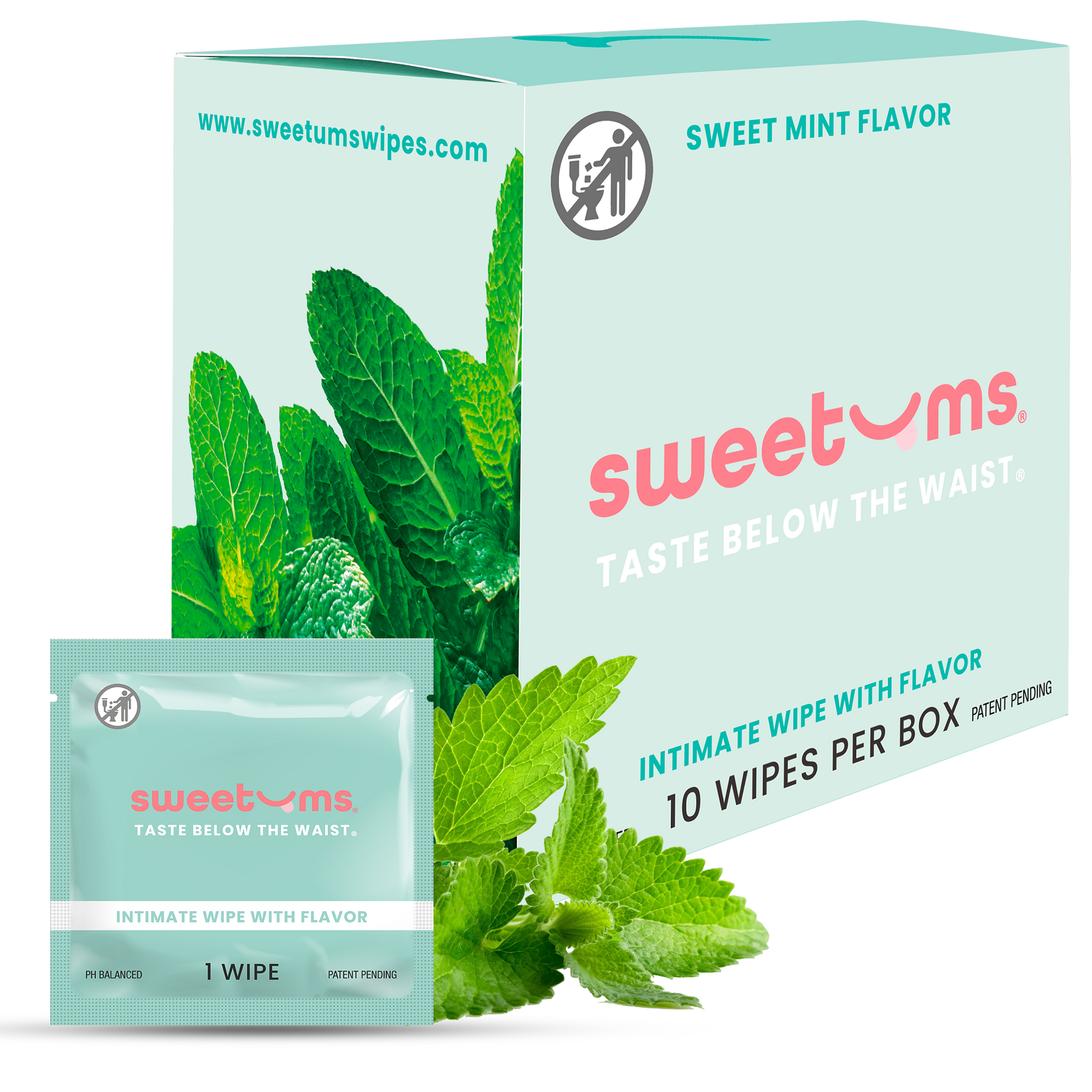 Sweet Mint Flavored PH Balanced Intimate wipes Feminine Wipes by sweetums individually wrapped www.VALGINA.com 