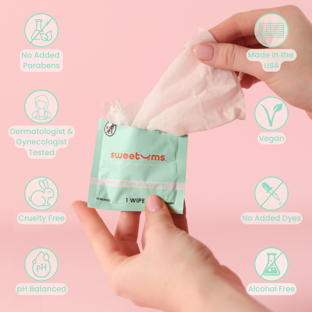 Sweet Mint Flavored PH Balanced Intimate wipes Feminine Wipes by sweetums individually wrapped www.VALGINA.com 