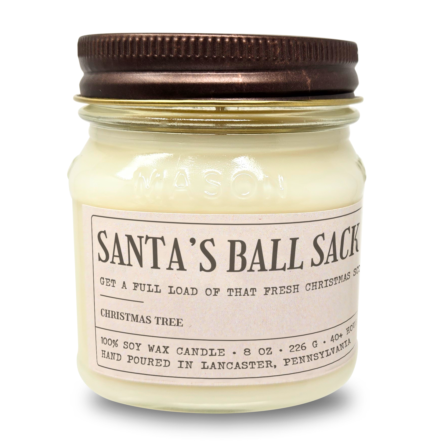 Santa's Ball Sack - Funny White Elephant Gift - Holiday Candle 8oz Soy Wax