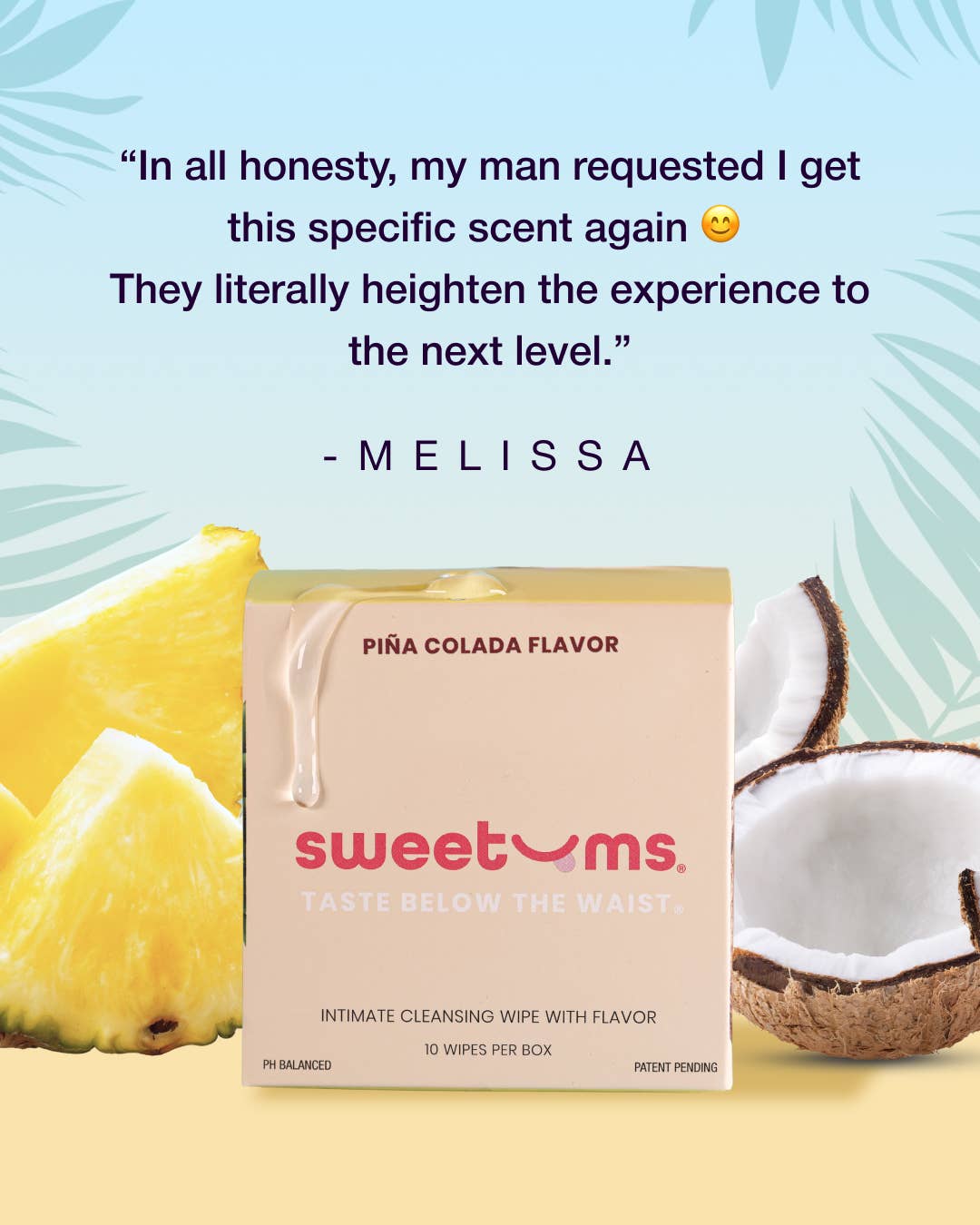 Pina Colada Flavored PH Balanced Intimate Wipes Feminine Wipes for women Sweetums www.VALGINA.com 