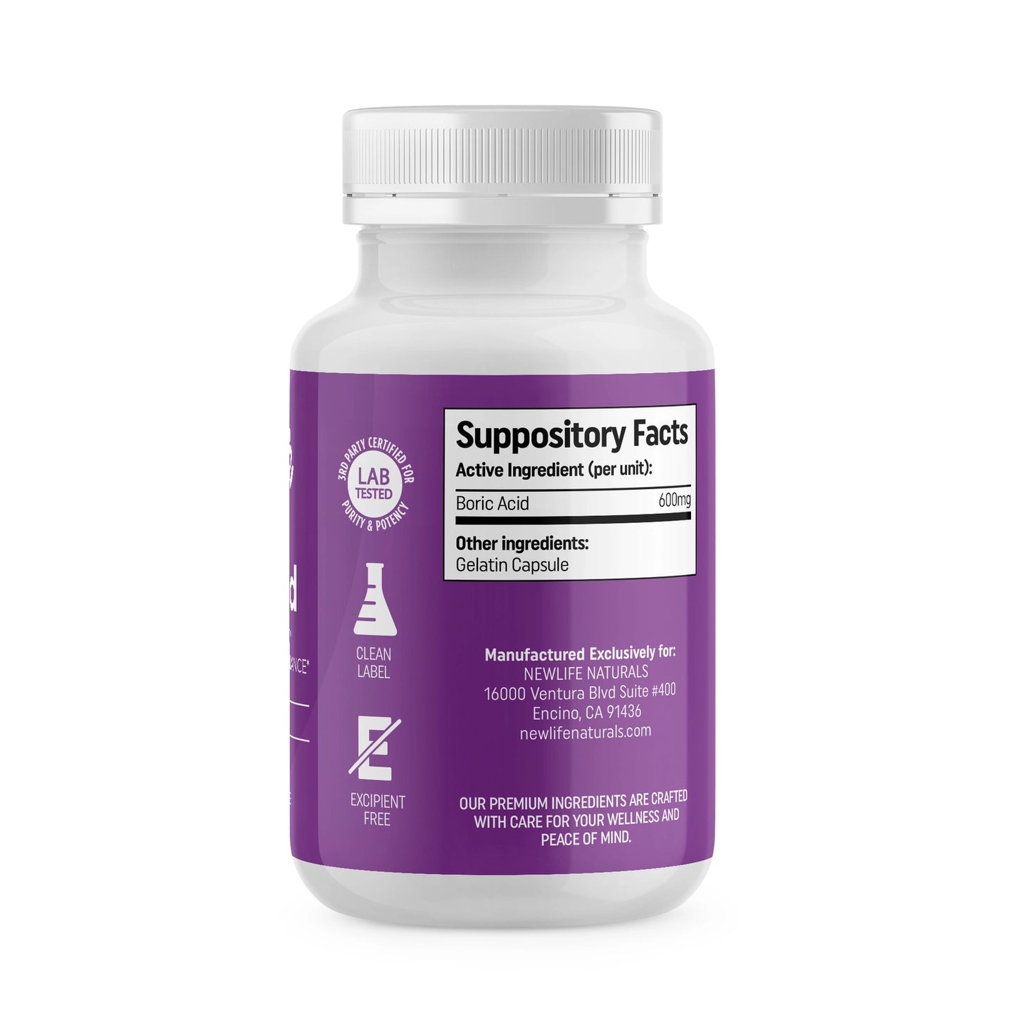 600 mg NF Grade boric acid dissolvable capsules shown with packaging