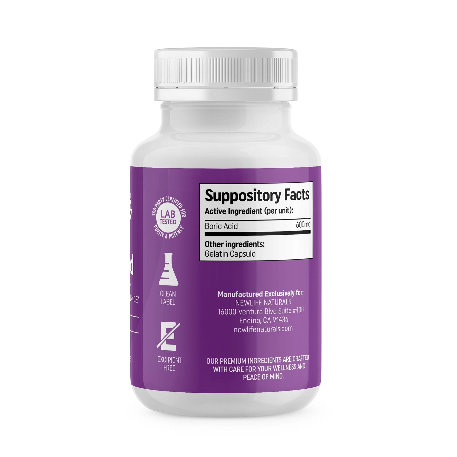 600 mg NF Grade boric acid dissolvable capsules shown with packaging