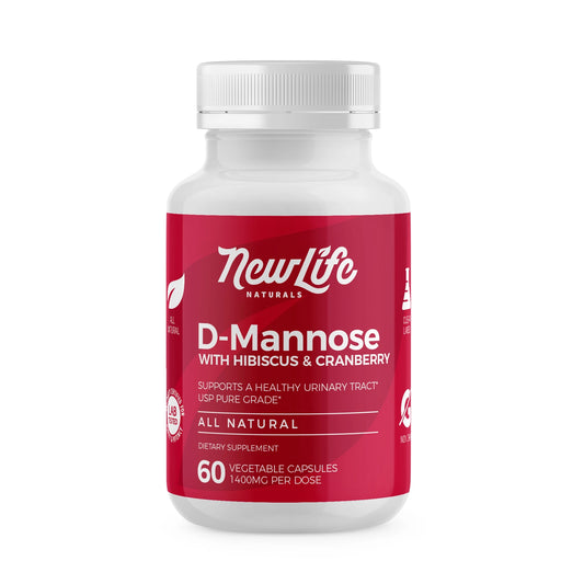D-Mannose 1400 mg with cranberry and hibiscus extract supplement bottle from VALGINA.com