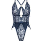 Davina V-Plunge Embroidered Lingerie w/Double Ring Charm - Babydoll Slip or Teddy - Navy - VALGINA.com