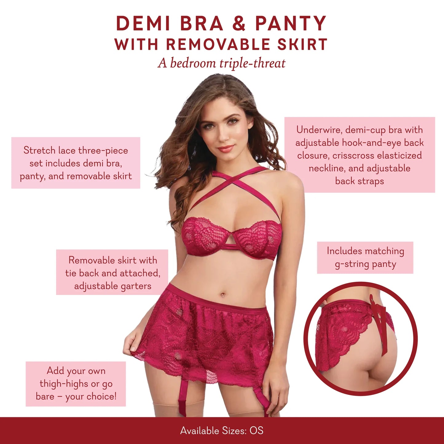 Demi Bra with Skirt OS Pure Romance Sexy Lingerie