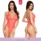 Neon Coral Eyelash Lace & Mesh Teddy Lingerie - Medium - 2 LEFT! - VALGINA.com