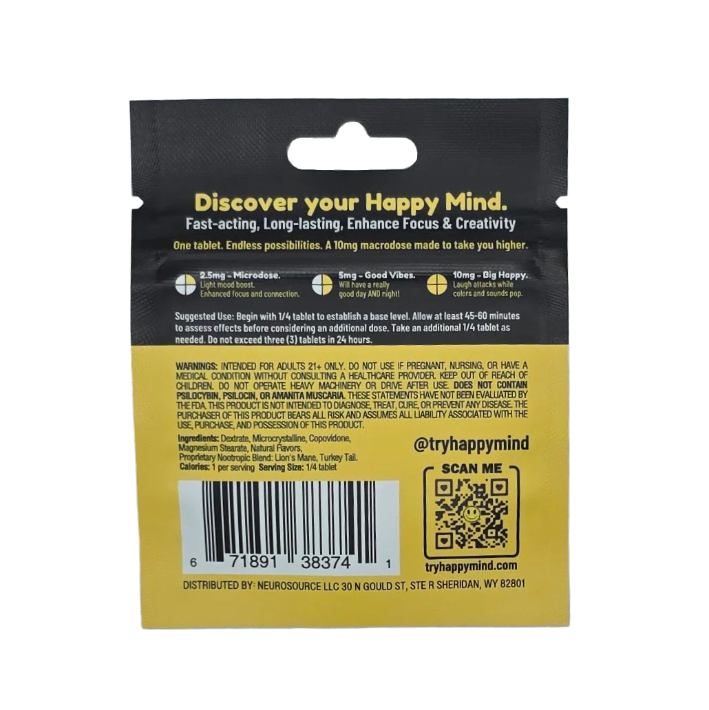Happy Mind - 10mg Synaptic Surge - Hero Dose - 1ct Spearmint or Blue Razz - VALGINA.com