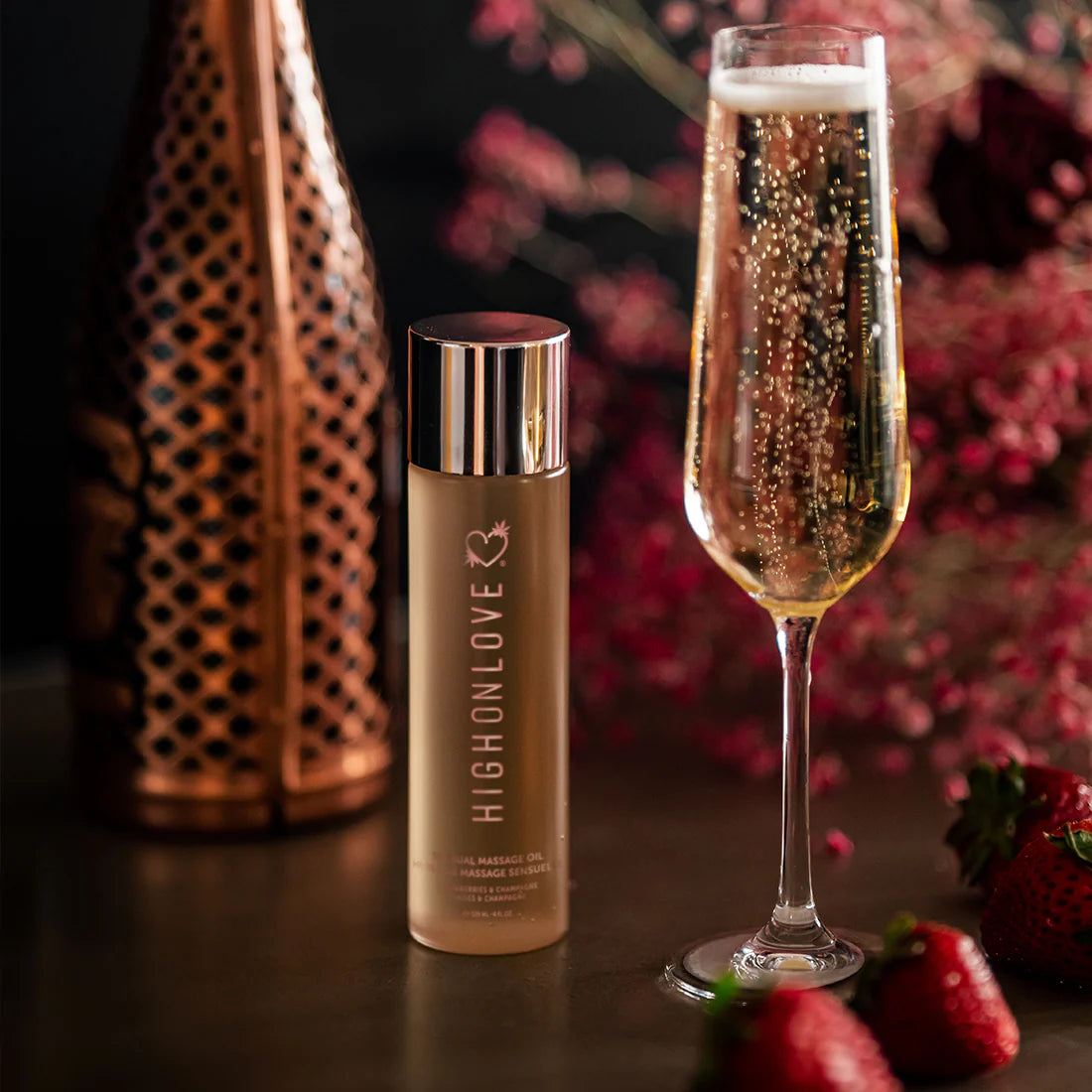 Strawberry Champagne Edible Massage Oil – Luxurious Hemp-Infused Oil - NEW! HighOnLove www.VALGINA.com 