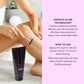 Person applying shaving cream to legs with a razor, next to text about smooth glide technology. Vuluxe Coochy Shave Cream Rash free dirty french by pure romance www.VALGINA.com 