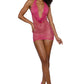 Seductive Azalea - Crystal Cowl Neck Dress with Diamond Rhinestones Mesh Lingerie - Pink