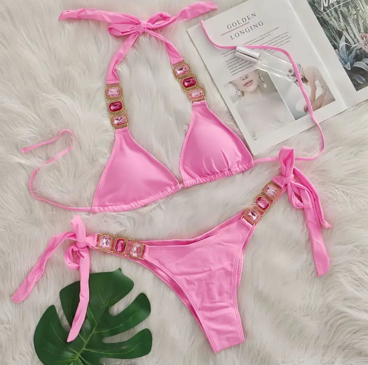 Peacockini - Metal Rhinestone Accent Bikini S/M