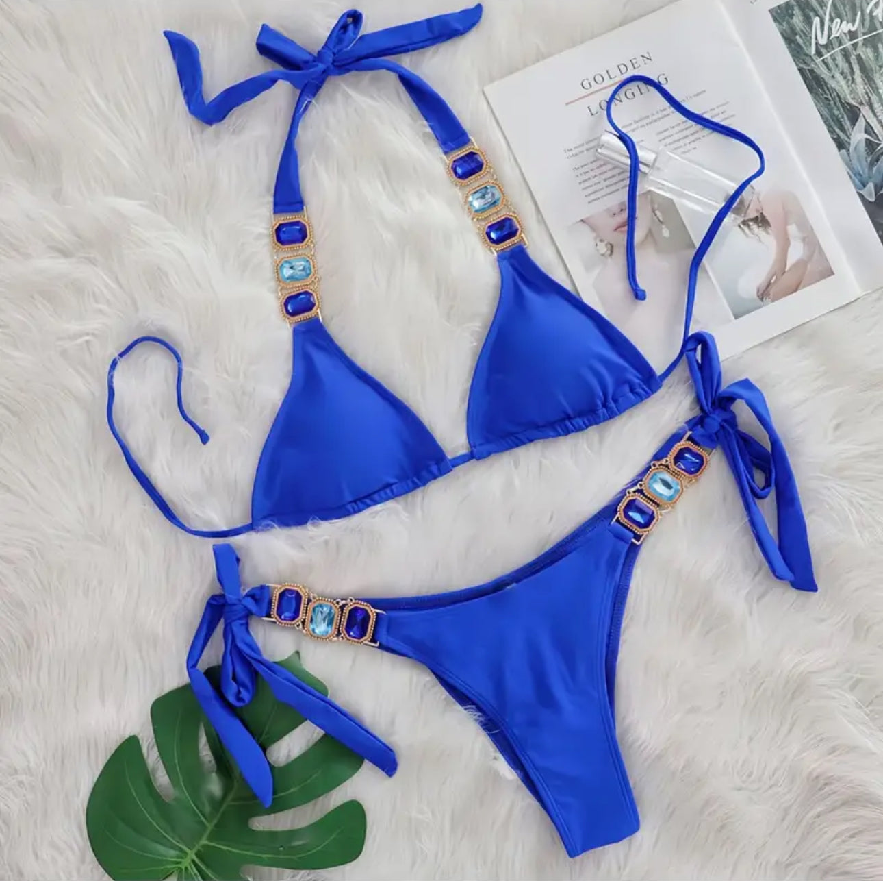 Peacockini - Metal Rhinestone Accent Bikini S/M