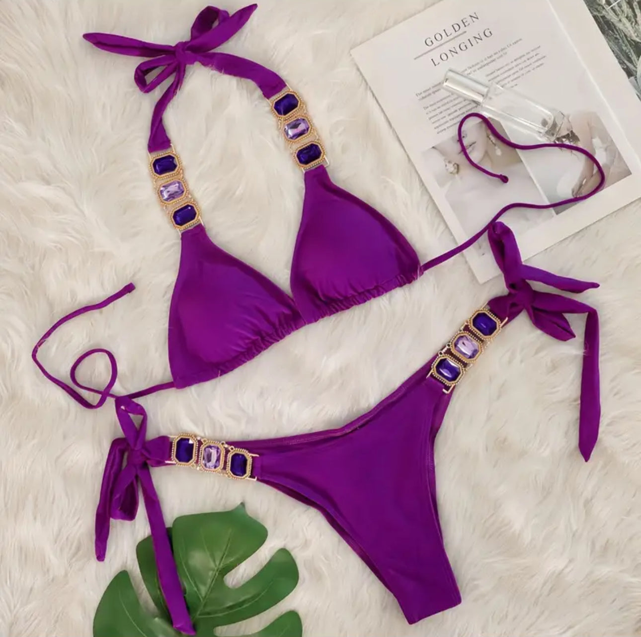 Peacockini - Metal Rhinestone Accent Bikini S/M