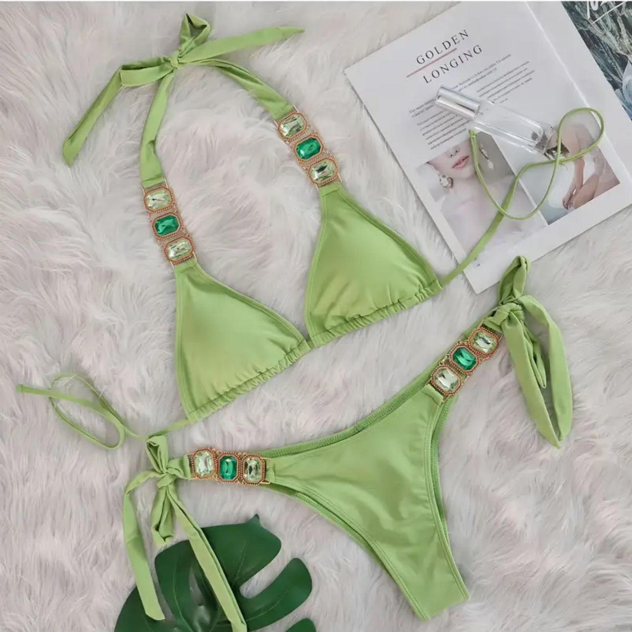 Peacockini - Metal Rhinestone Accent Bikini S/M