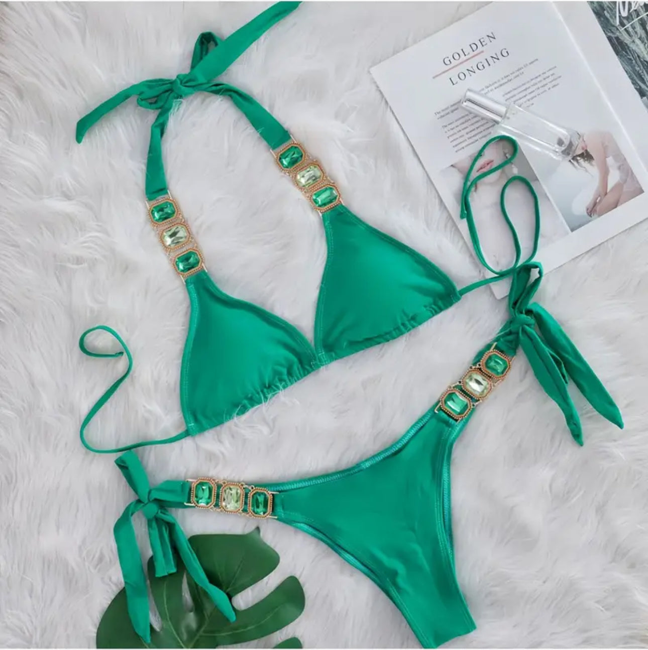 Peacockini - Metal Rhinestone Accent Bikini S/M