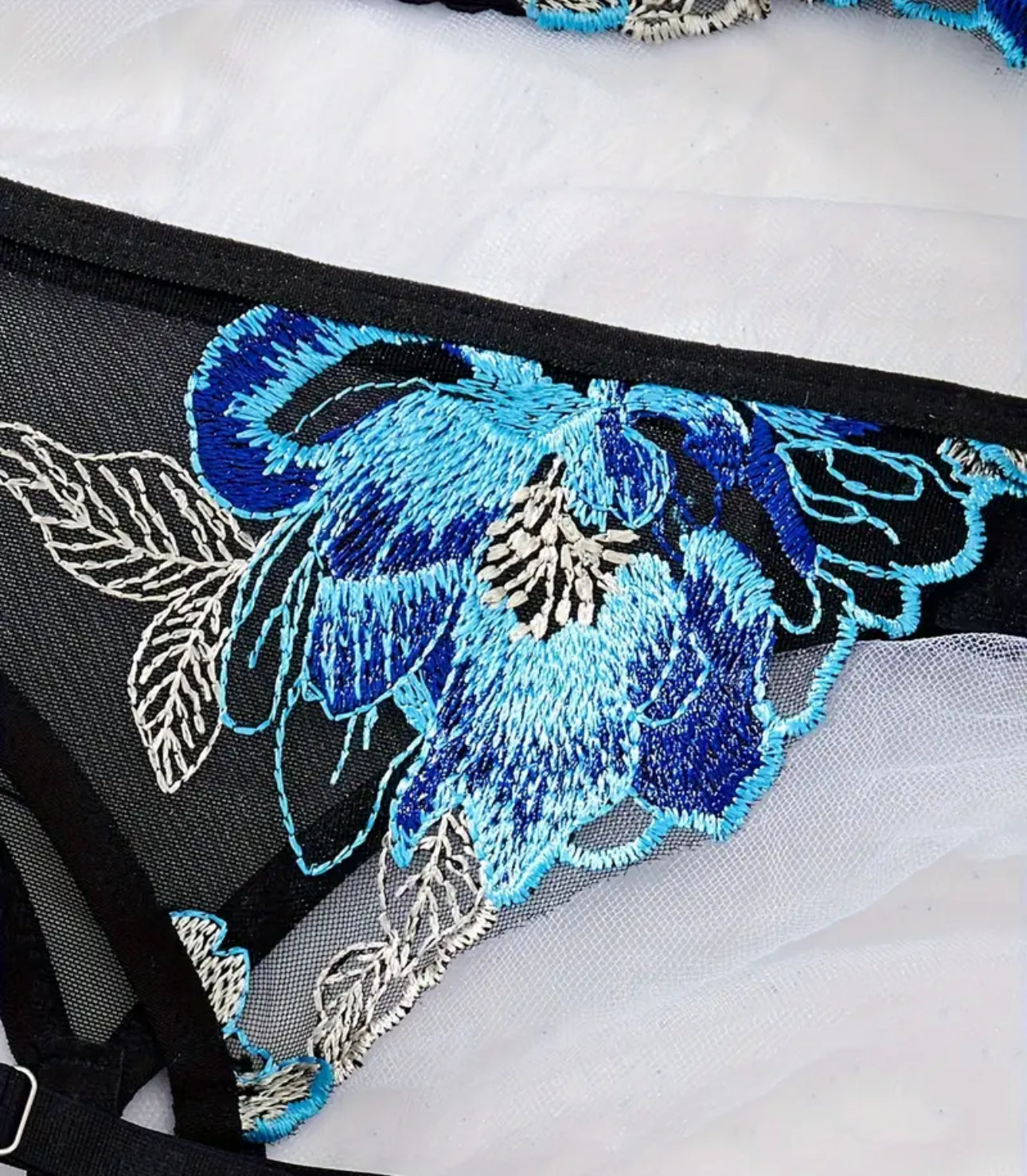 Midnight Orchid Lingerie - Bra & Panty Set with Removable Garters