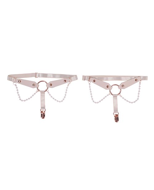 Lingerie Accents Sex & Mischief Peaches 'n CreaMe Pearl Garters with pearls and rose gold www.VALGINA.com 