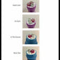 A vertical infographic titled 'AMPLIFY COLLECTION CORRECT BATTERY DIRECTION' showing five different audio device battery inserts labeled Head Liner, Lip Sync, In The Groove, Rock Star, and Fan Favorite with purple, blue, and pink device tops on a white background.