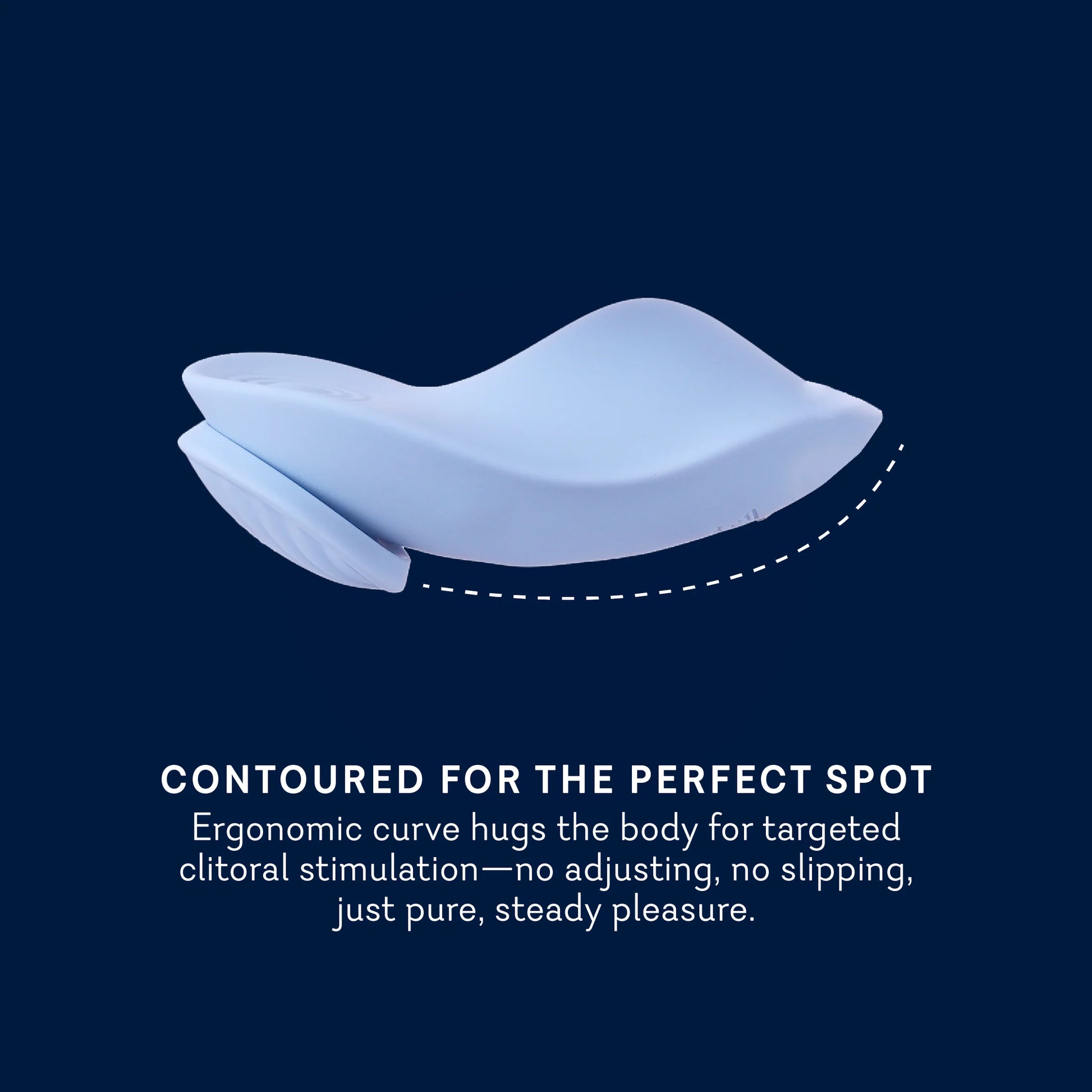 Ergonomic product design with text on a dark blue background. Magnetic Panty Vibrator  get nauti remote destination pure romance www.VALGINA.com 