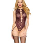 Mosaic Lace Open Crotchless Garter Teddy - Cherry Lacquer - VALGINA.com