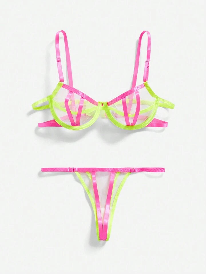 Naughty Neon Glow Lingerie Bra & Panty Set