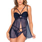 Nocturnal Tease - Fishnet and Lace Fly-A-Way Front Babydoll with Matching Thong Lingerie Set - VALGINA.com