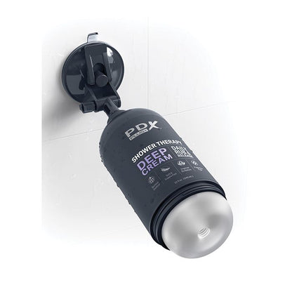 PDX Plus Shower Therapy Deep Cream - Frosted mens stroker that attaches suctions to shower wall for hands free www.VALGINA.com 