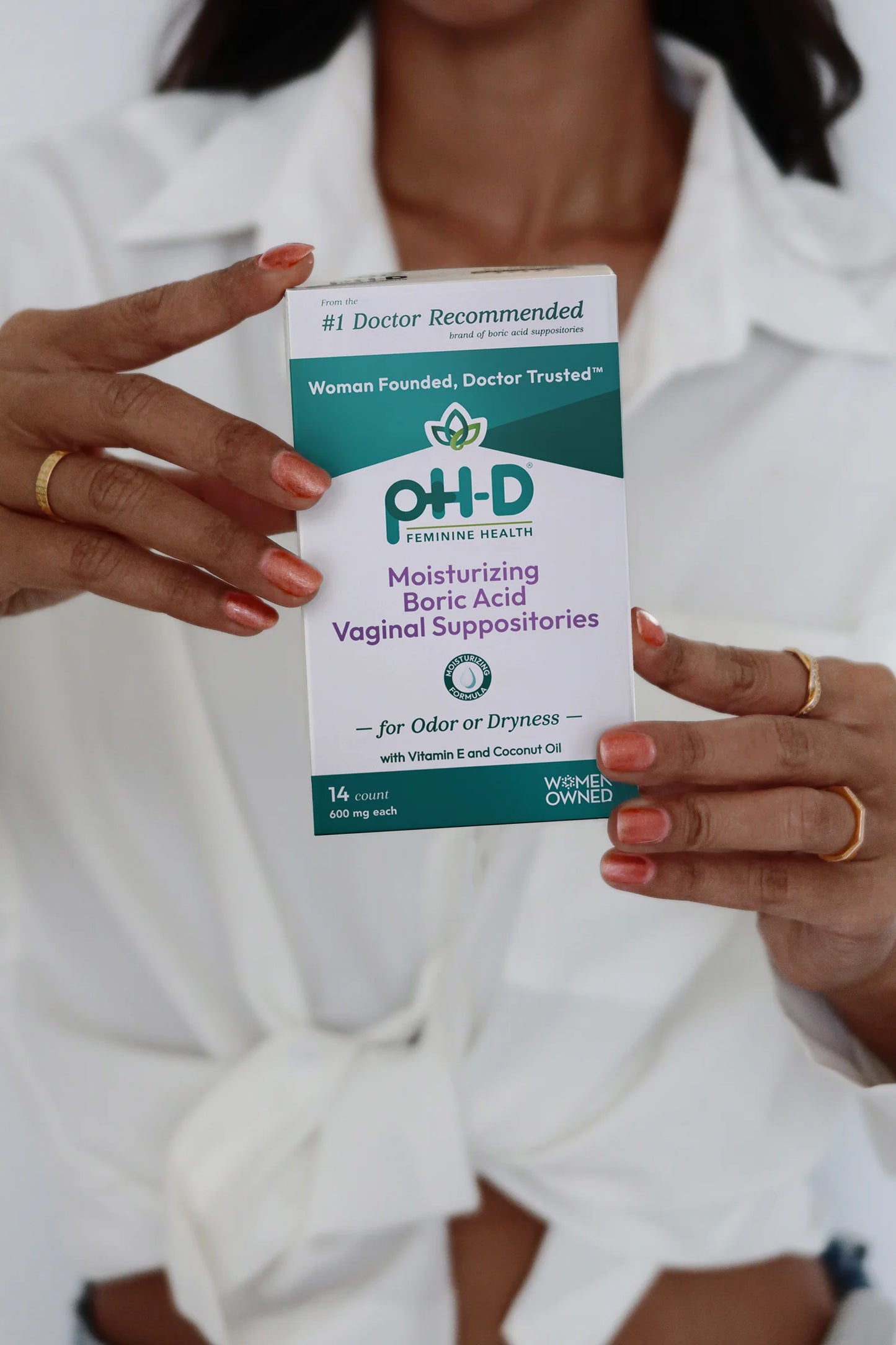 PH-D Moisturizing Boric Acid Suppositories for BV Feminine Odor - 14 pack